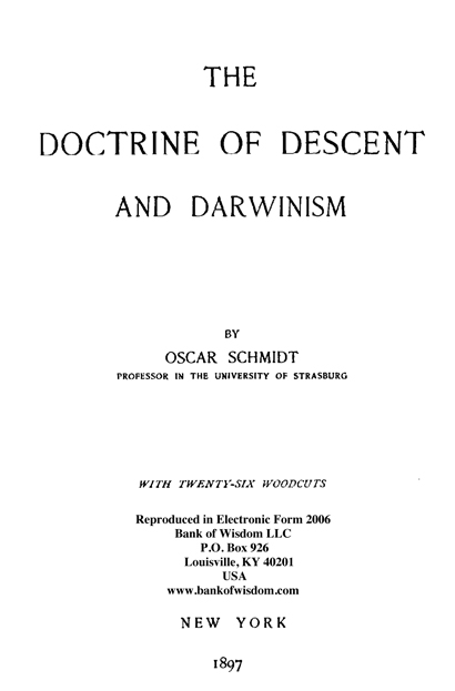 The Doctrine of Descent and Darwinism